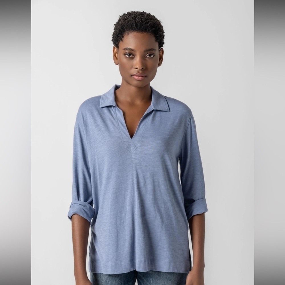 LILA P 3/4 SLEEVE SPLIT NECK TUNIC Size M (41)